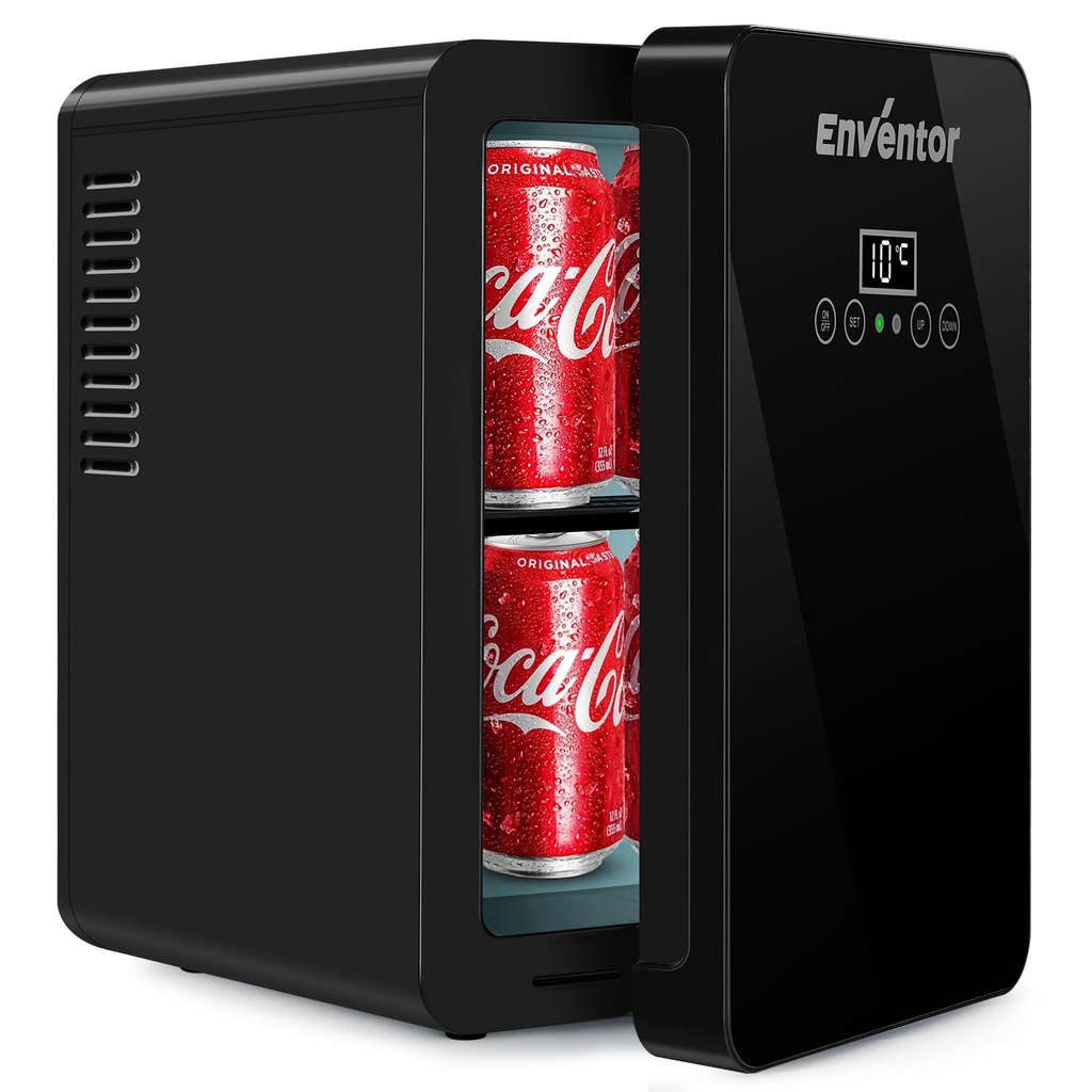 Enventor Mini Fridge 6 Litre, 8 Can Mini Fridges for Bedrooms, AC+12V DC Power Cooler & Warmer
