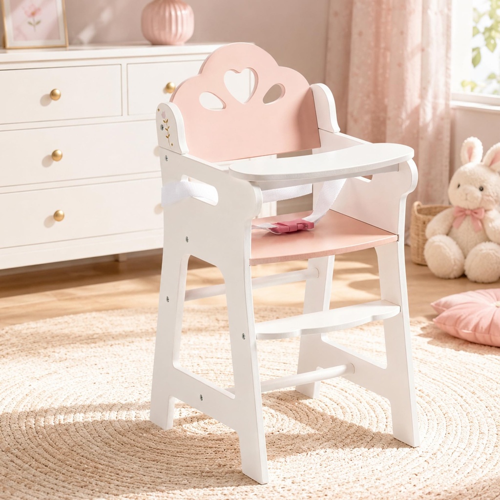 ROBOTIME Baby Doll High Chair, Pretend Play Wooden Dolls Furniture for Up to 18 Inch, with