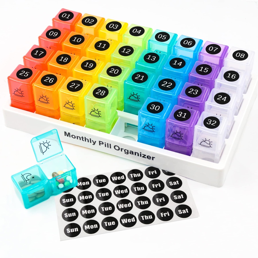 Newthinking Monthly Pill Box Organiser, Large Capacity Am Pm Pill Box Case with 32 Removabl