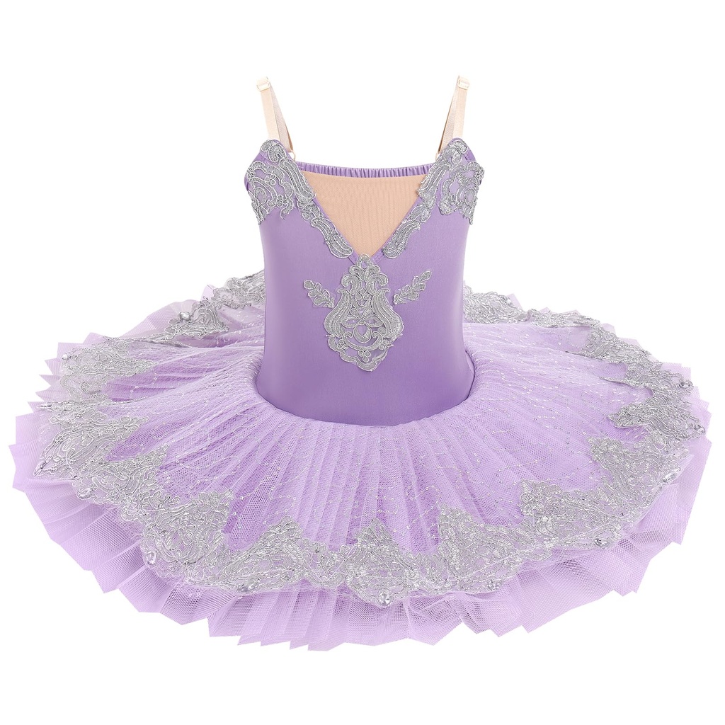 Girls Tutu Ballet Sequins Dress Ballerina Costume Dance Clothing Performance Floral Embroid