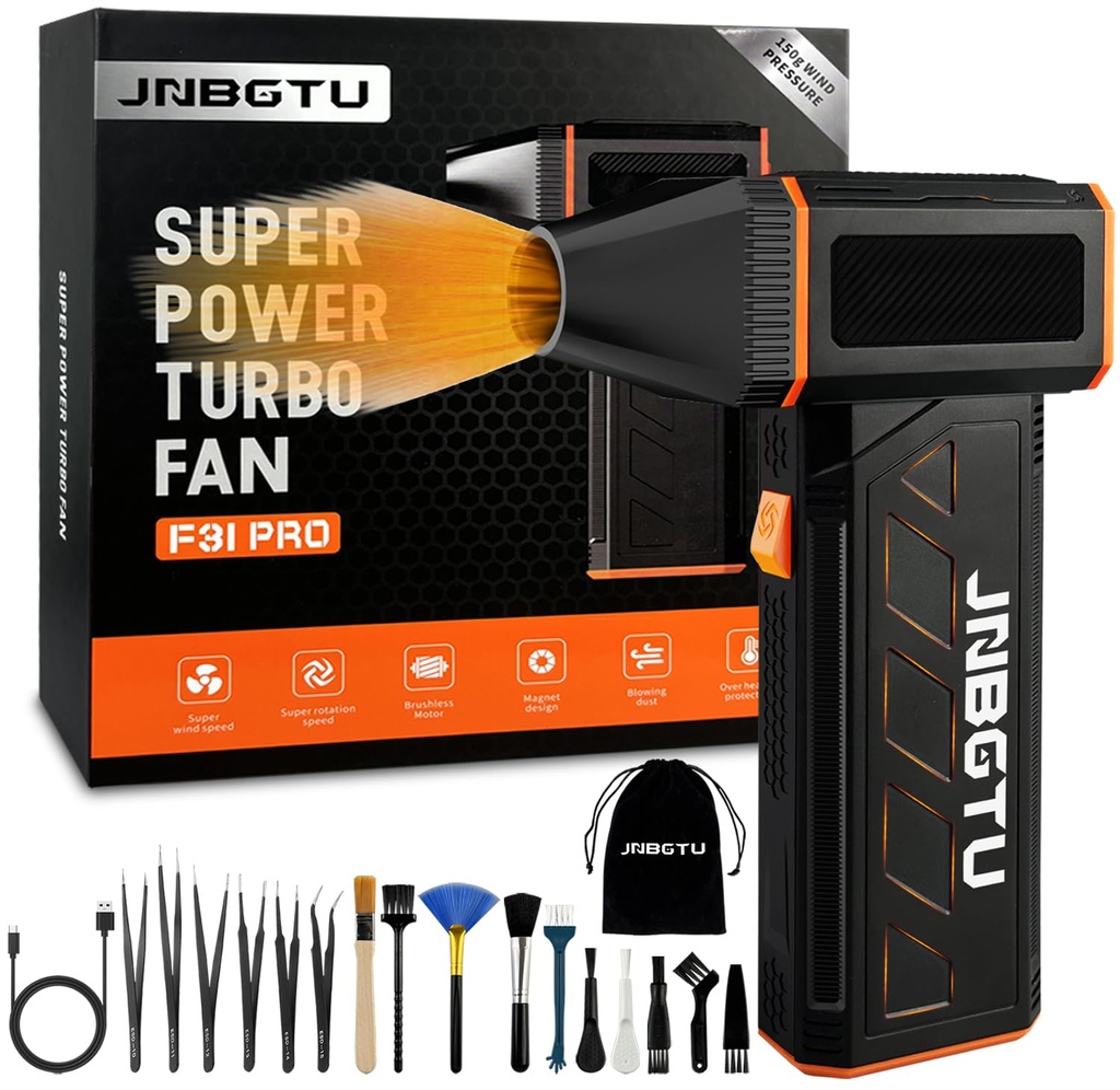 JNBGTU Compressed Air Duster - 130000PRM Jet Fan Blower, 3-Gear Adjustable Mini Cordless Turbo fan