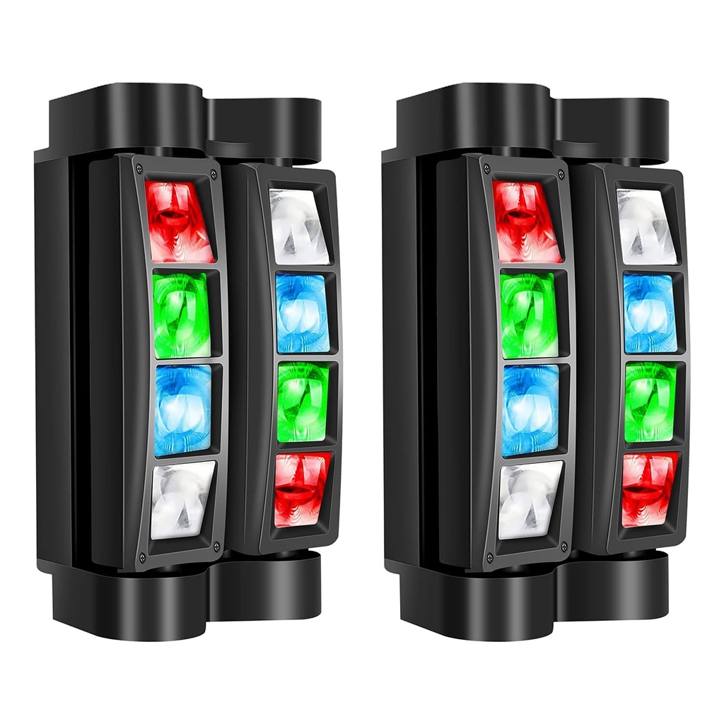 BETOPPER Spider Moving Head DJ Lights, 2 Pack 8x3W RGBW Stage Lights, 8 Independent Beams