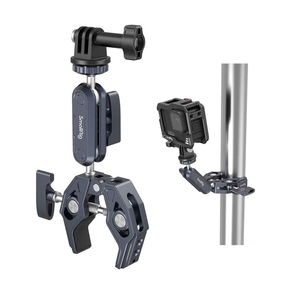 SMALLRIG Camera Mount Clamp, Ballhead Magic Arm with Clamp and Adapter for Gopro