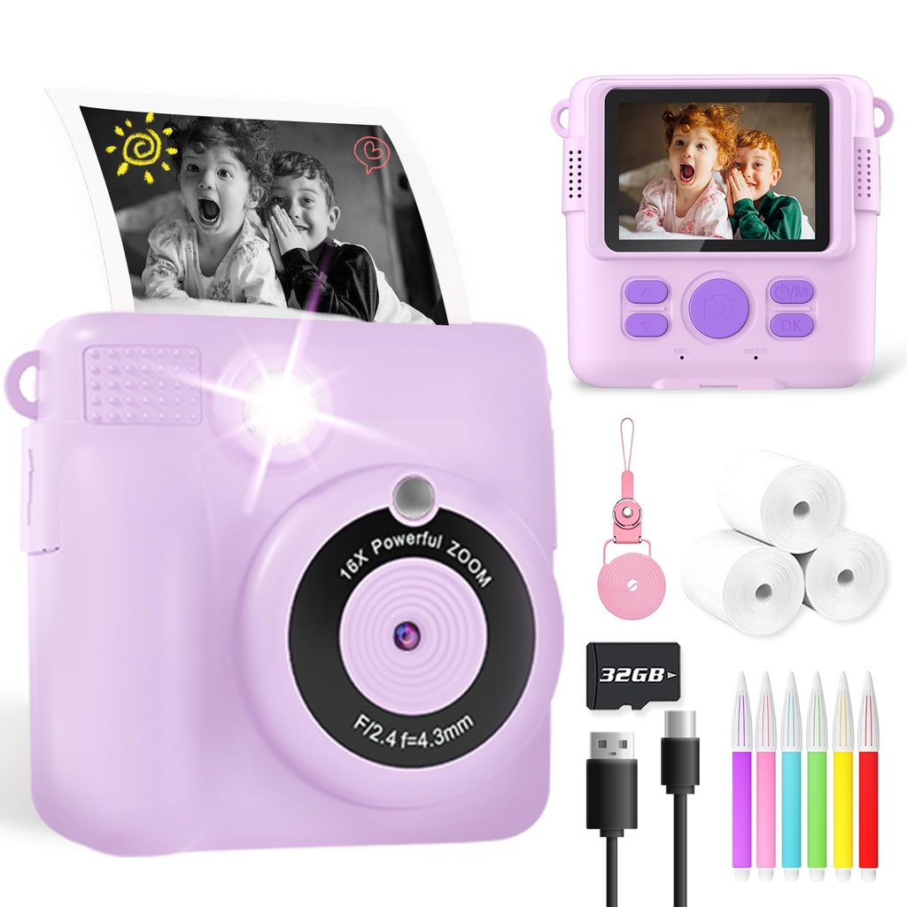 YORKOO Kids Camera for Girls Boys, Instant Camera for Kids with Print Photo Paper, 1080P HD