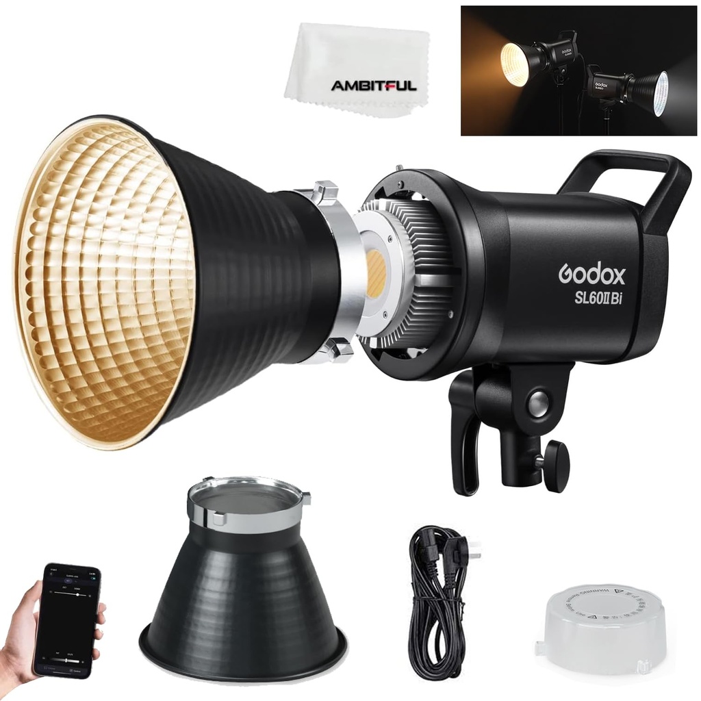 Godox SL60II-Bi SL-60W Upgraded CRI 96+,TLCI 97+ LED Video Light Bi-colour Daylight 