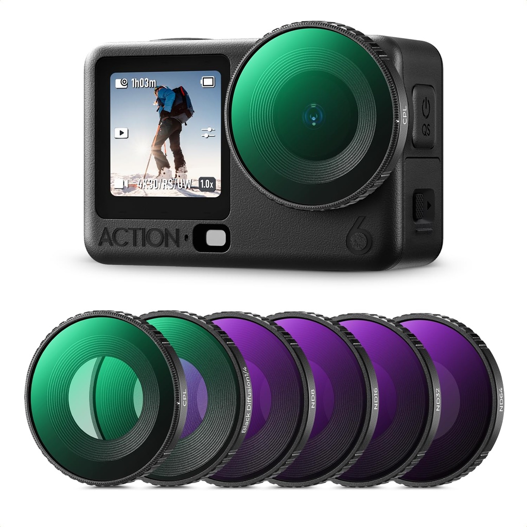 K&F CONCEPT CPL, ND8, ND16, ND32, ND64, Black-mist 1/4 Filter Kit for DJI Osmo action 
