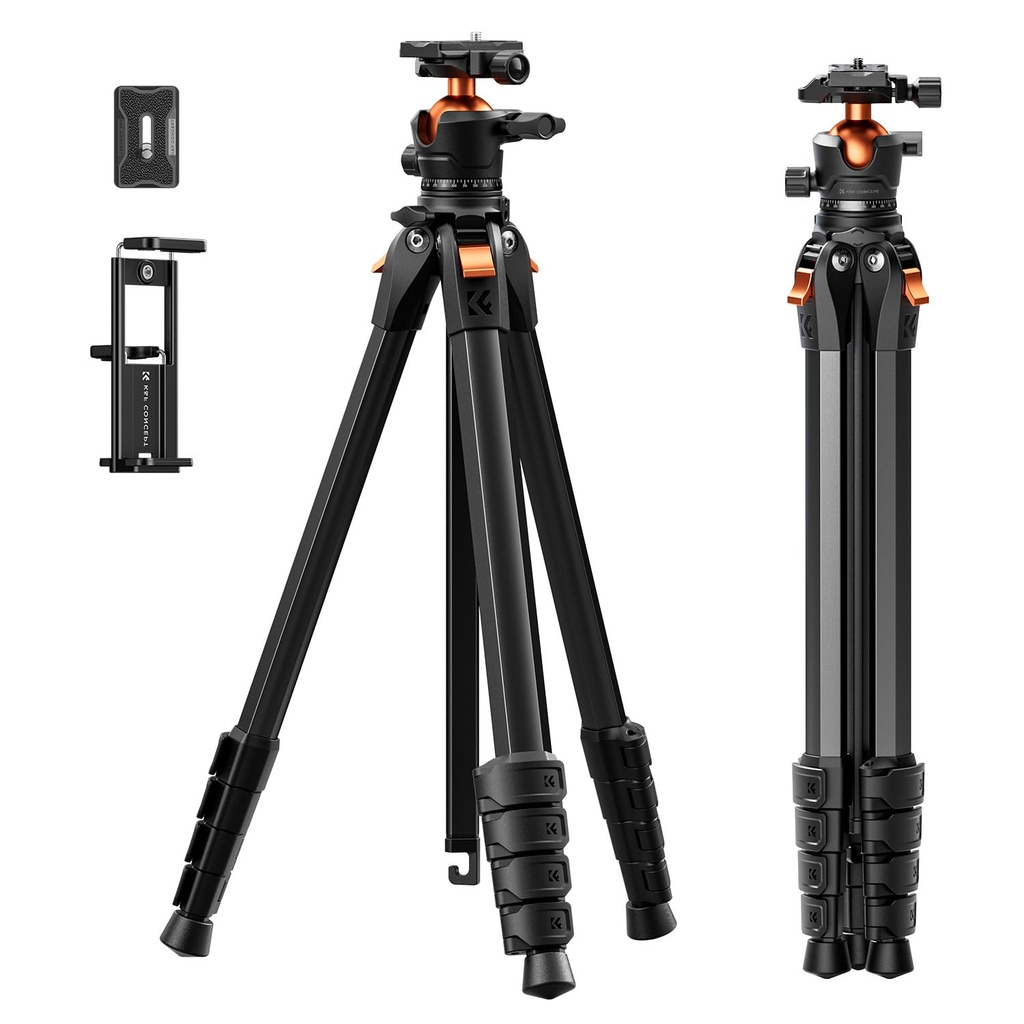K&F CONCEPT 73"/187cm Compact Camera Tripod, Lightweight Travel Tripod for DSLR Camera 