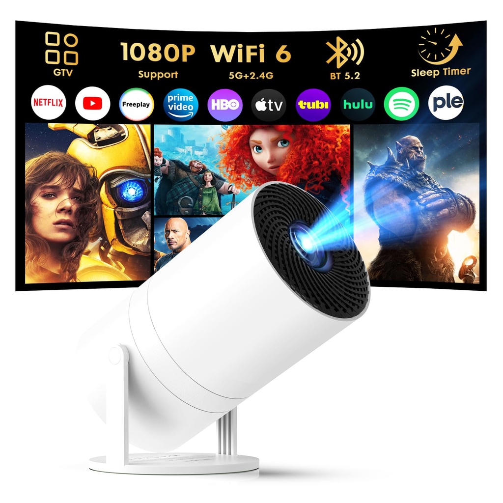 GTV & AI Voice Control Tecaki Mini Projector, Portable Projector with Over 1,900