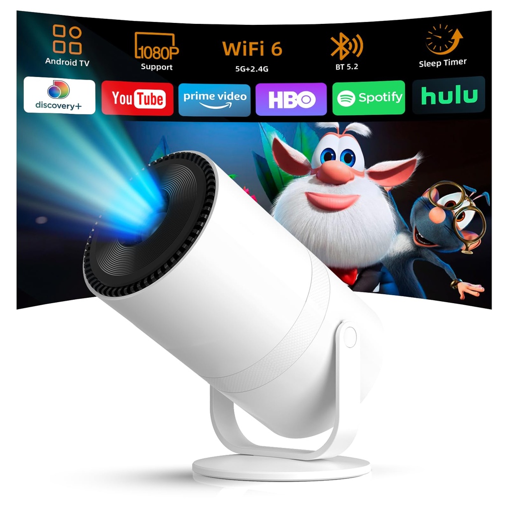 Android 14 & Built-in Apps Tecaki Mini Projector with WiFi 6 and Bluetooth 5.2,