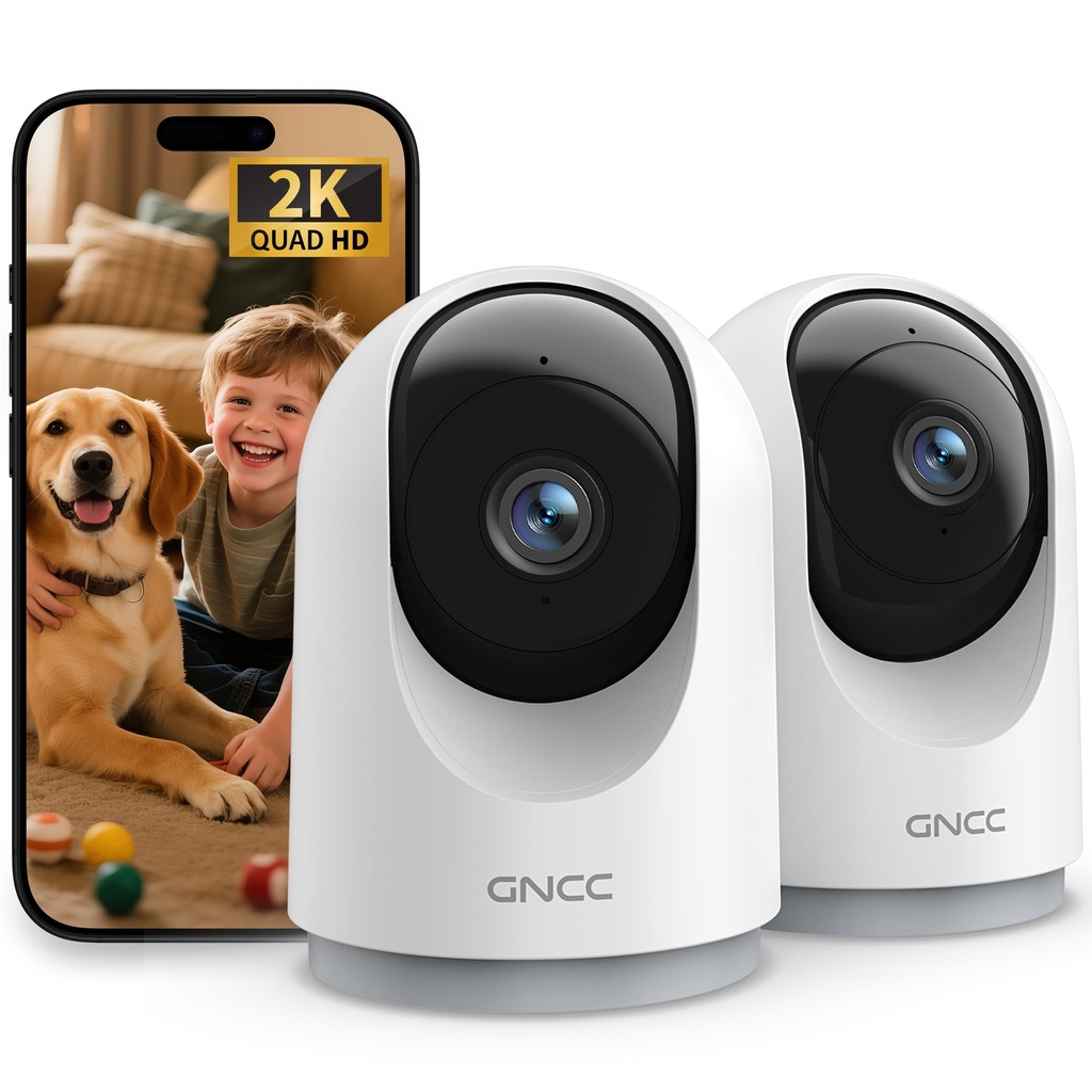 GNCC 2K Indoor Security Cameras for Pet Dog with App, 2-Pack CCTV Cameras House Security Wi