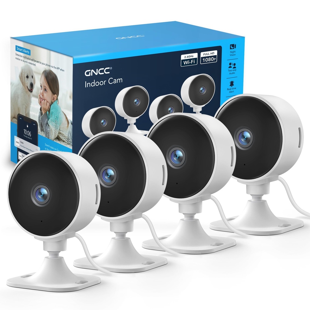 GNCC GC3 4-Pack CCTV Cameras for House Security, 1080P Indoor Camera with Pet/Baby Monitori