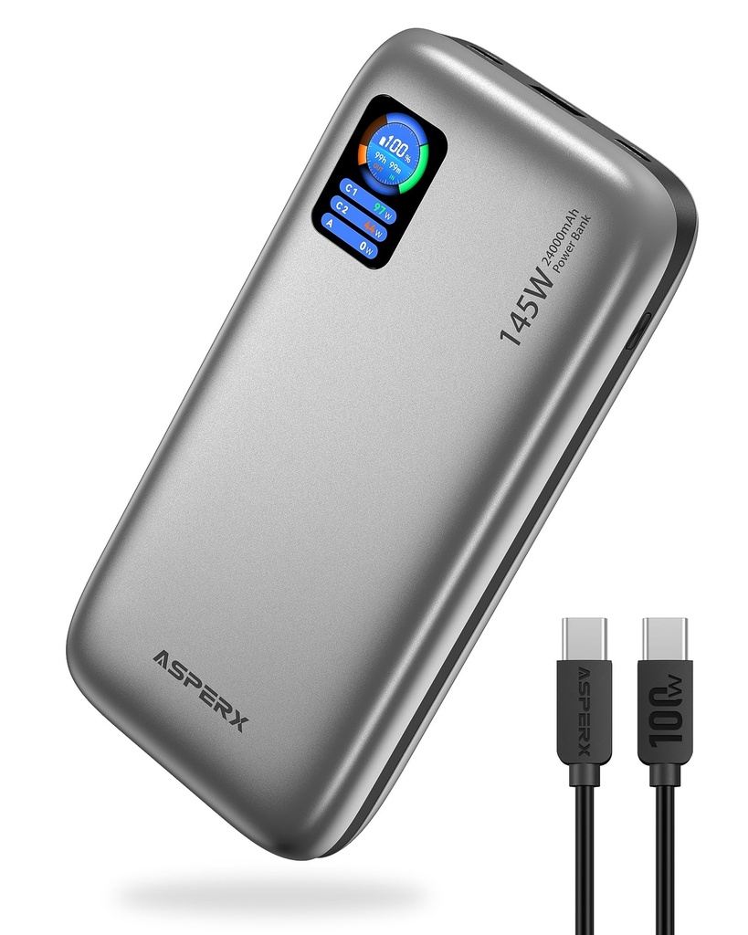 ASPERX 145W 24000mAh Laptop Power Bank Fast Charging, 100W Powerbank, Laptop Portable Charg