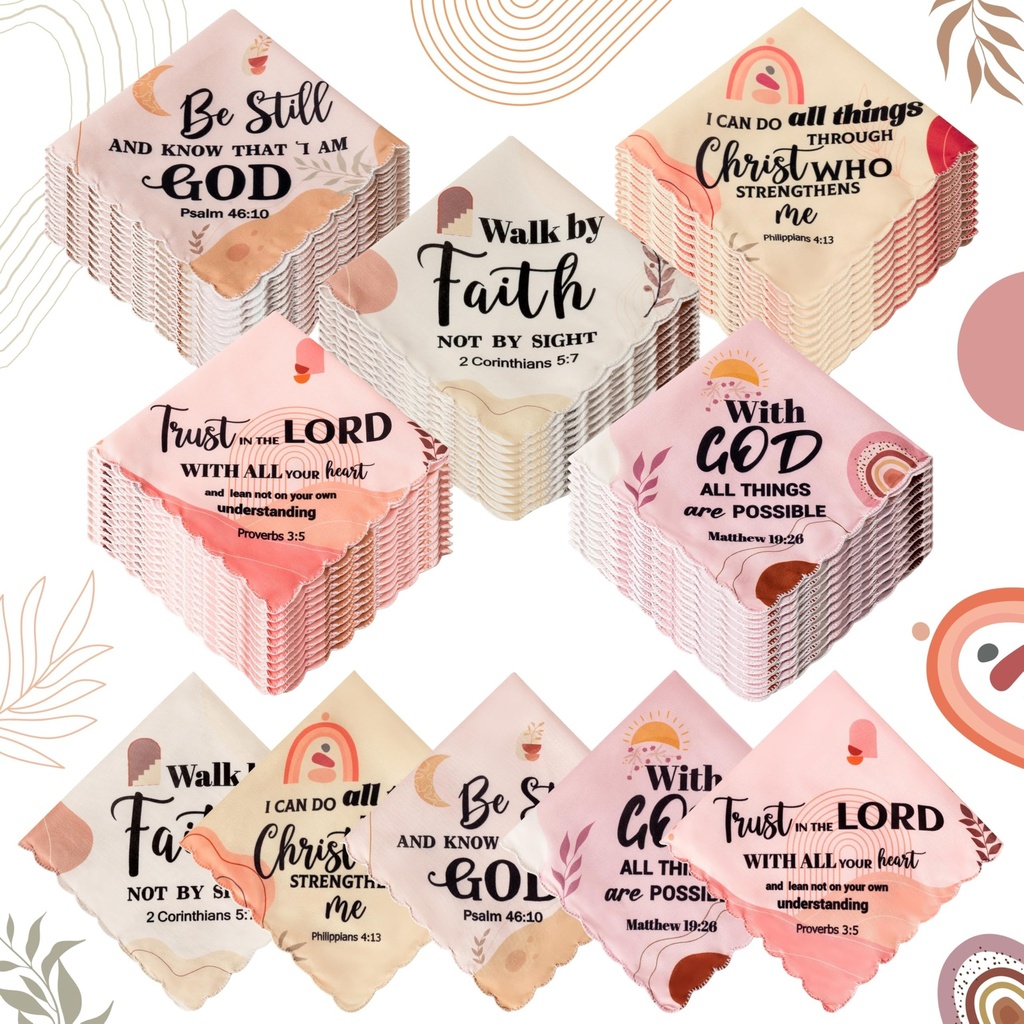 R HORSE Handkerchiefs for Women - 50Pcs Christian Bible Verse Bulk Soft ladies Handkerchief