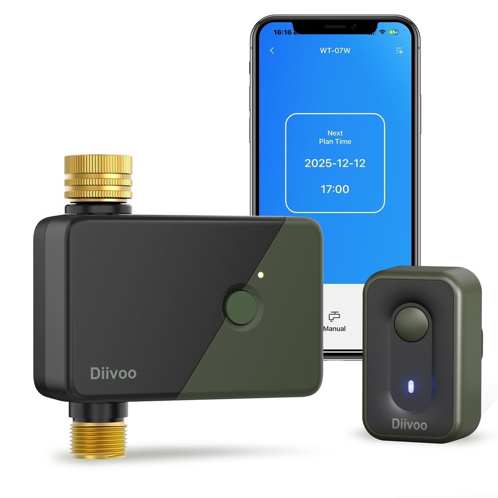Diivoo Sprinkler Timer WiFi with Brass Inlet & Outlet, Garden Water Timer Compatible with A