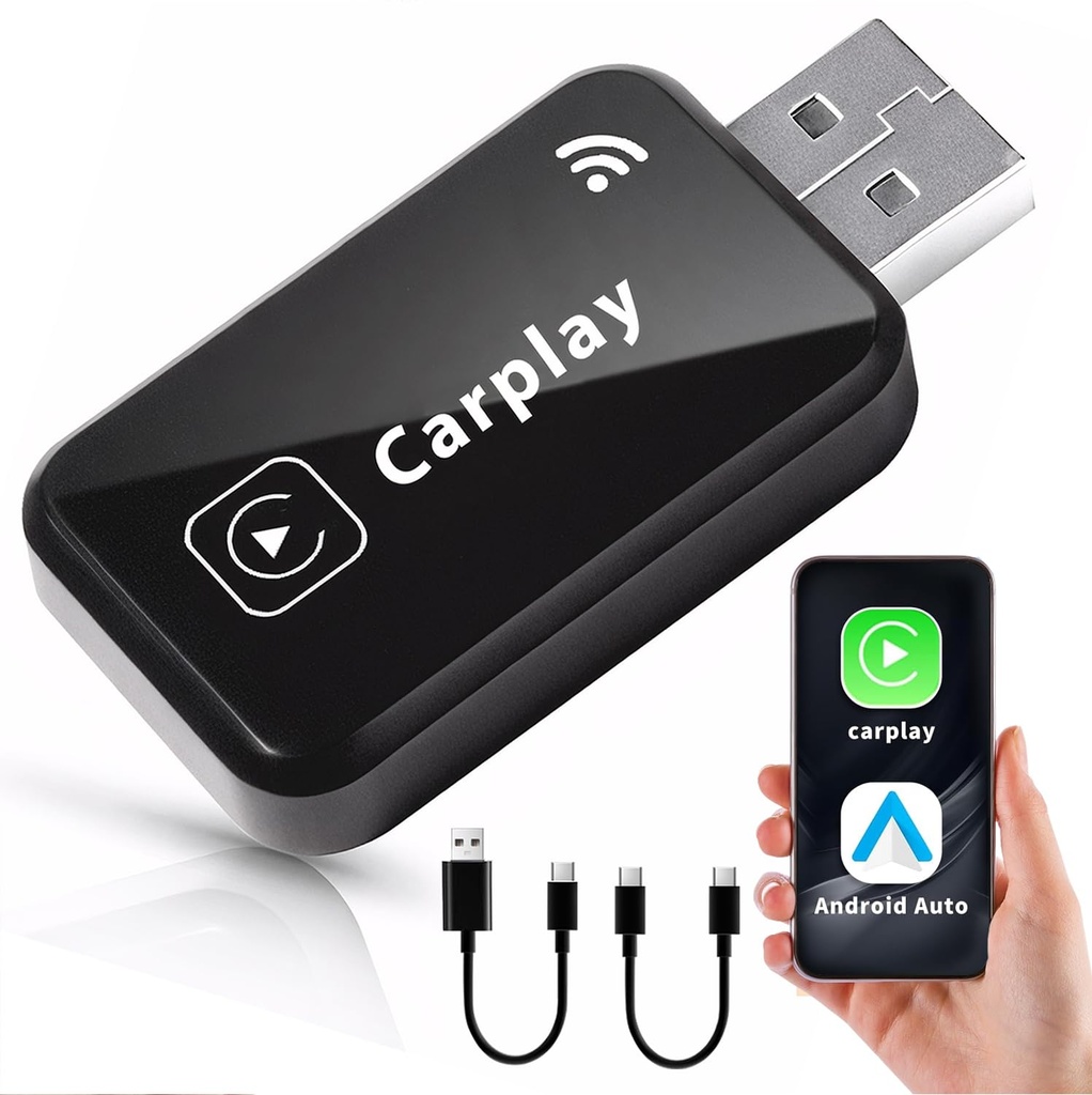 SwartLife 2-in-1 Wireless CarPlay & Android Auto Adapter, Wired to Wireless Dongle for iPhone