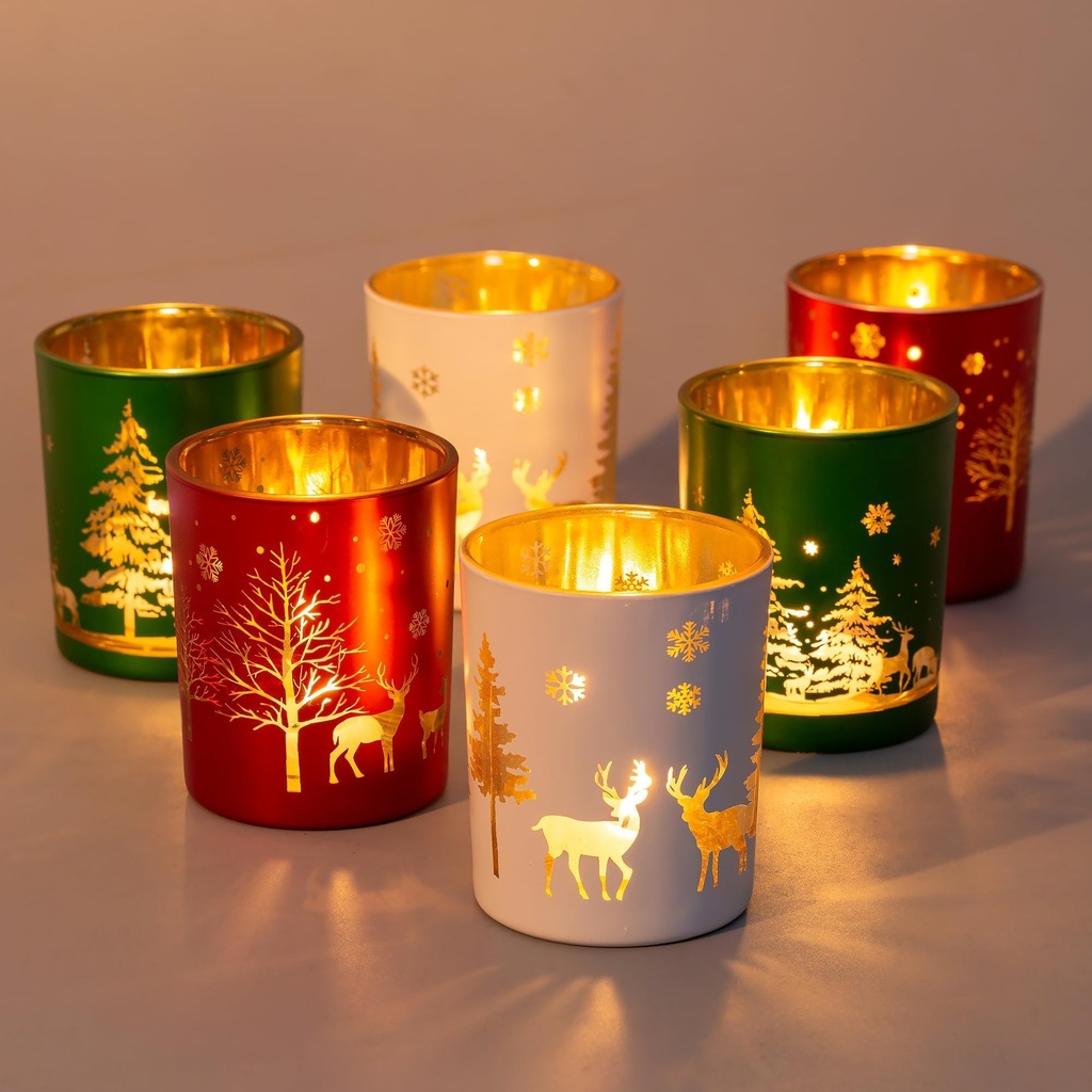 Candle Holders for Christmas Table Decoration: Romadedi Set of 6 Glass Tea Light Candle Holder