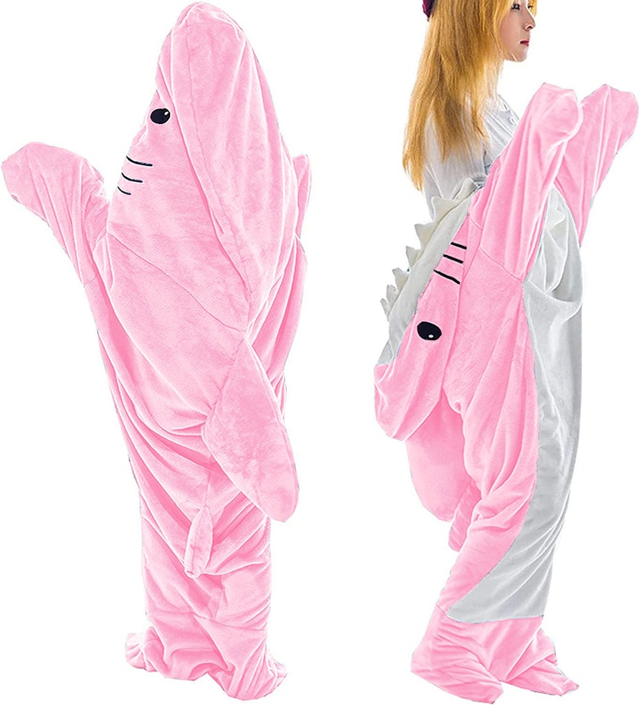 IDAHSOR Shark Blanket Hoodie Adult,Pink Wearable Flannel Shark Tail Hoodie Onesie with Hood