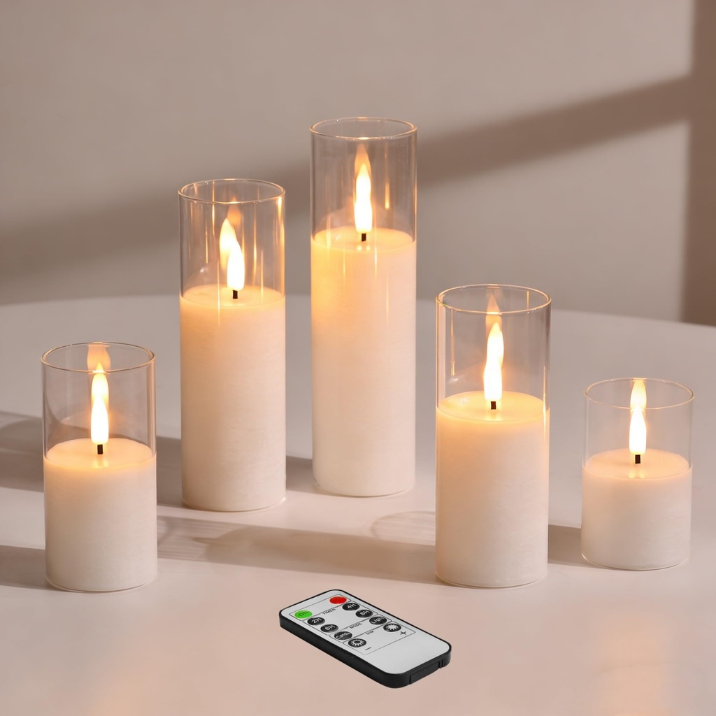 Eywamage Clear Glass Flameless LED Candles with Remote, Flickering Slim Tall Battery Operat