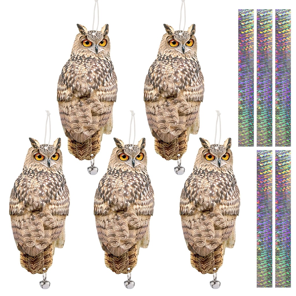 Lifreer 5PCS Pigeon Deterrent Bird Scarers for Gardens, Double Sided Reflective Hanging Owl