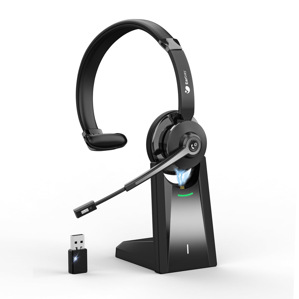 Earbay Wireless Headset,Bluetooth Headset with USB Dongle and Charging Base,Wireless Headphones