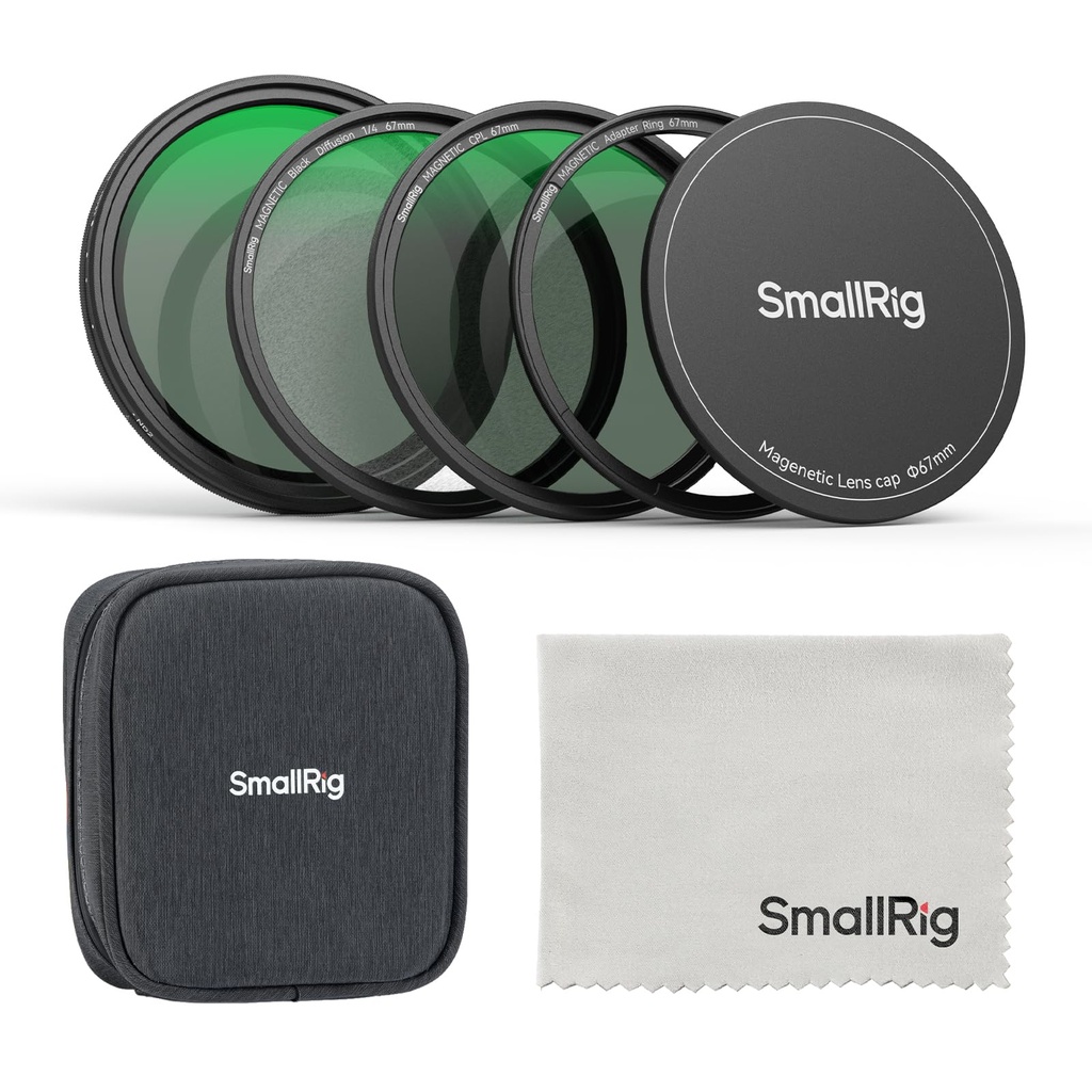SMALLRIG 5-in-1 Magnetic 67mm Lens Filter Kit: VND + CPL + Black Mist 1/4 + Threaded Adapter