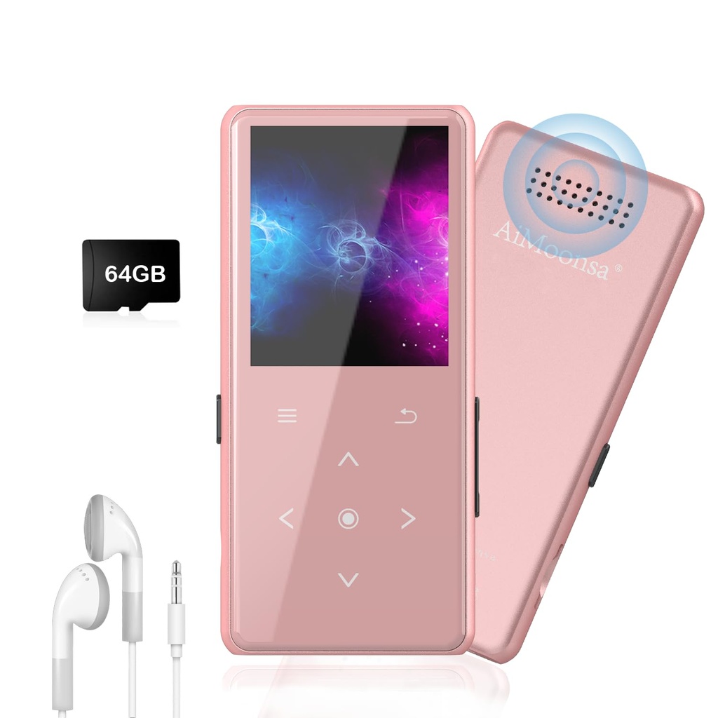 64GB MP3 Player with Bluetooth 5.2, AiMoonsa Music Player with Built-in HD Speaker, FM Radio
