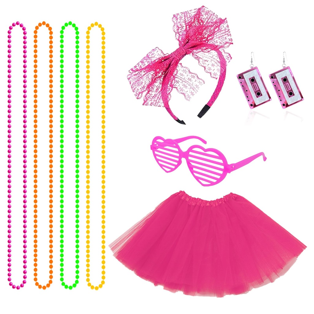 SAIIURV 8 Pcs 80s Fancy Dress for Women Girls, 1980s Fancy Party Costume Accessories Set, R