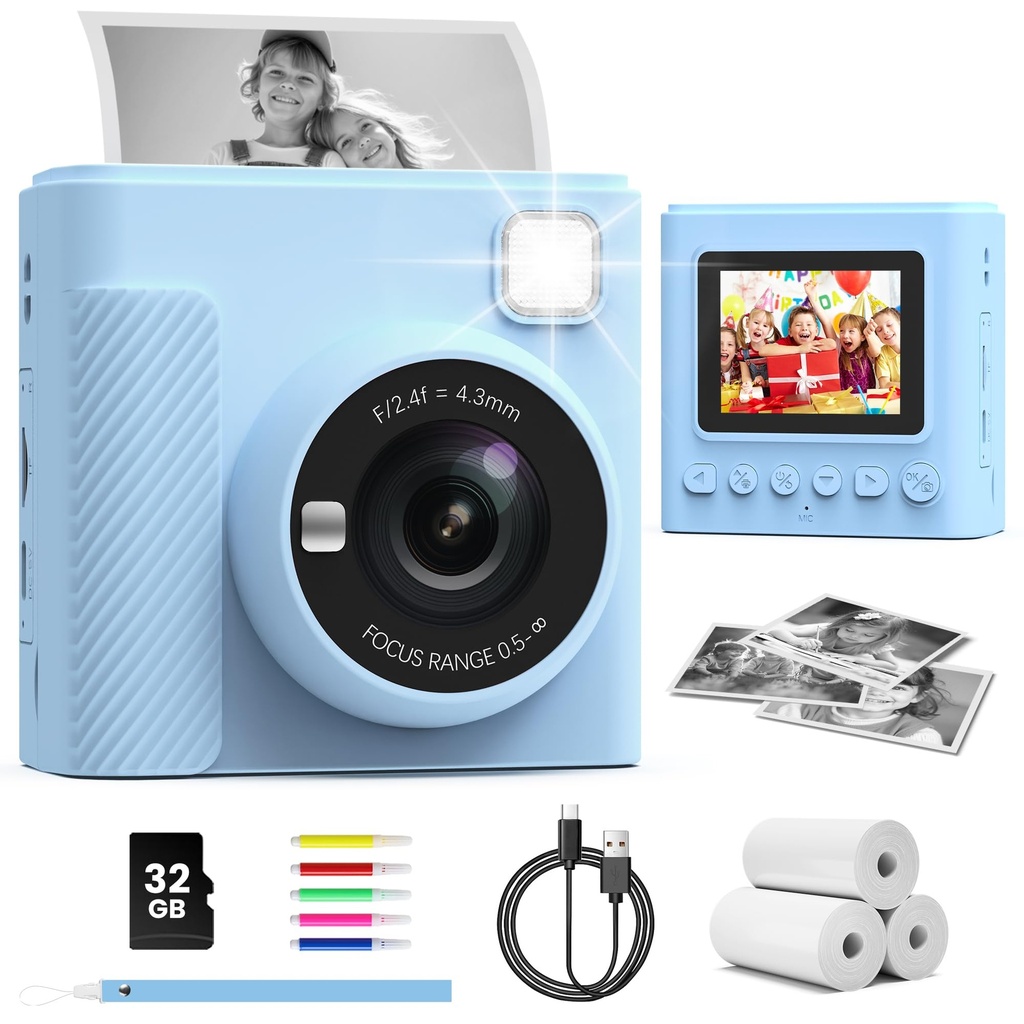TIATUA Kids Camera Instant Print, 2.4'' Instant Camera for Kids with 32G Card & Print Photo