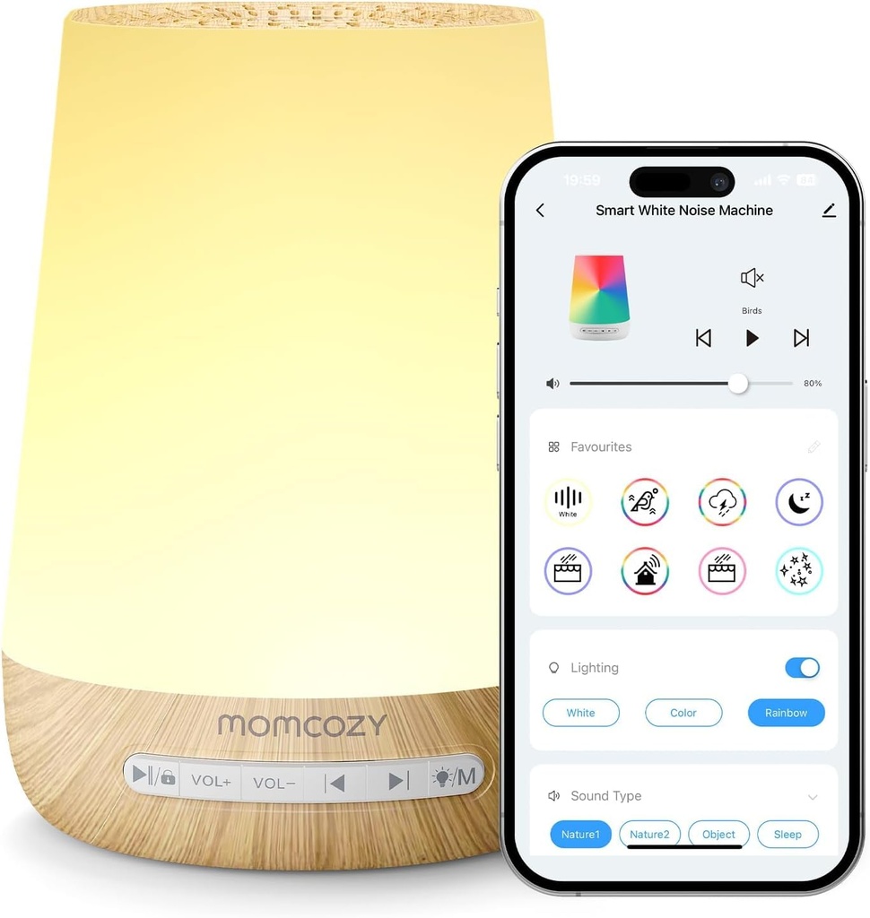 Baby Sound Machine, Momcozy White Noise Machine for Baby Sleeping with Night Light