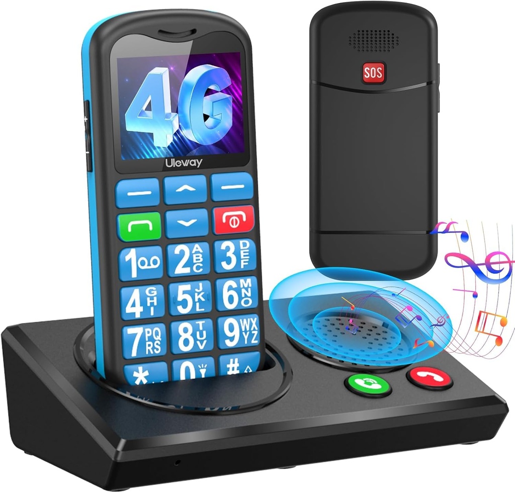 CHAKEYAKE Mobile Phone For Elderly, 4g Big Button Basic Phone With Bluetooth Speaker Charging