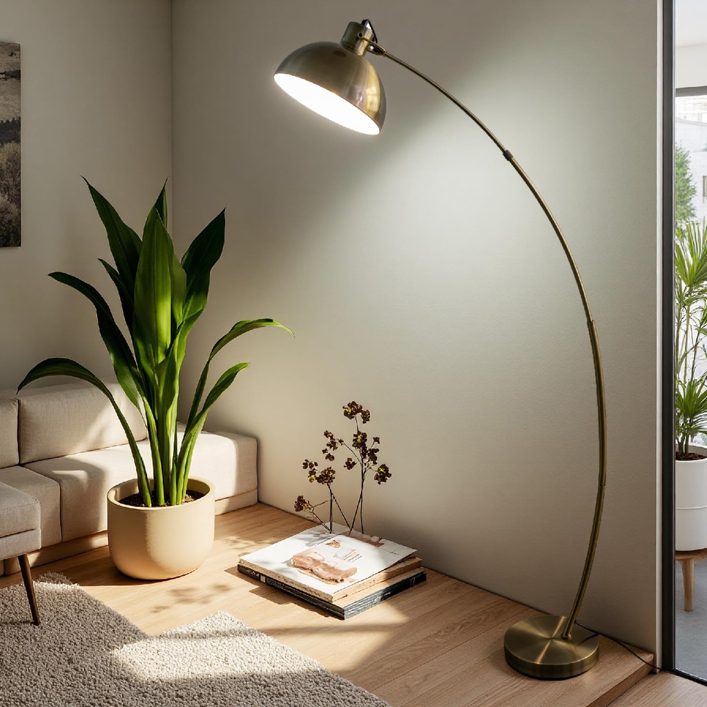 Osasy Floor Lamps, Boho Arc Floor Lamp Black-Beige,Adjustable lampshade