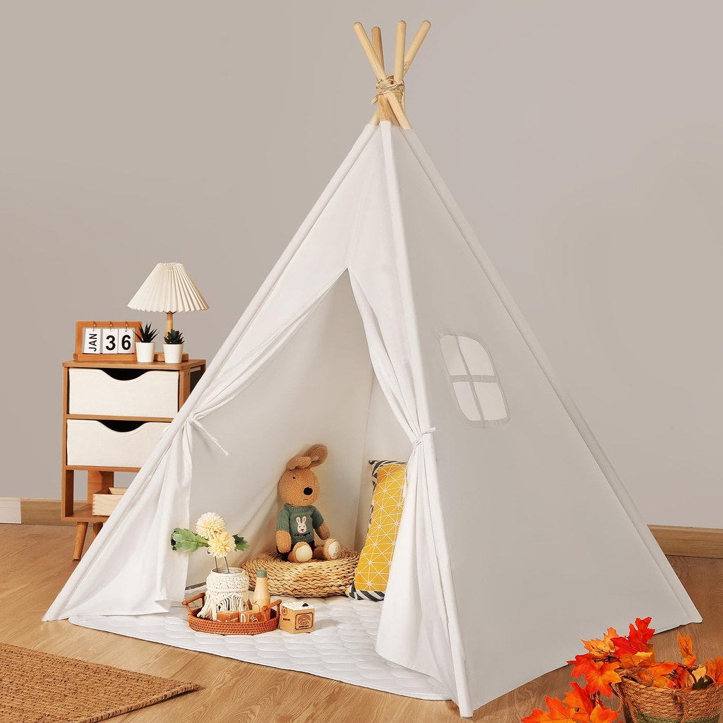 Wilwolfer Kids Teepee Tent Indoor: Toddler Tipi Play Tent Cotton Large with Window Foldable