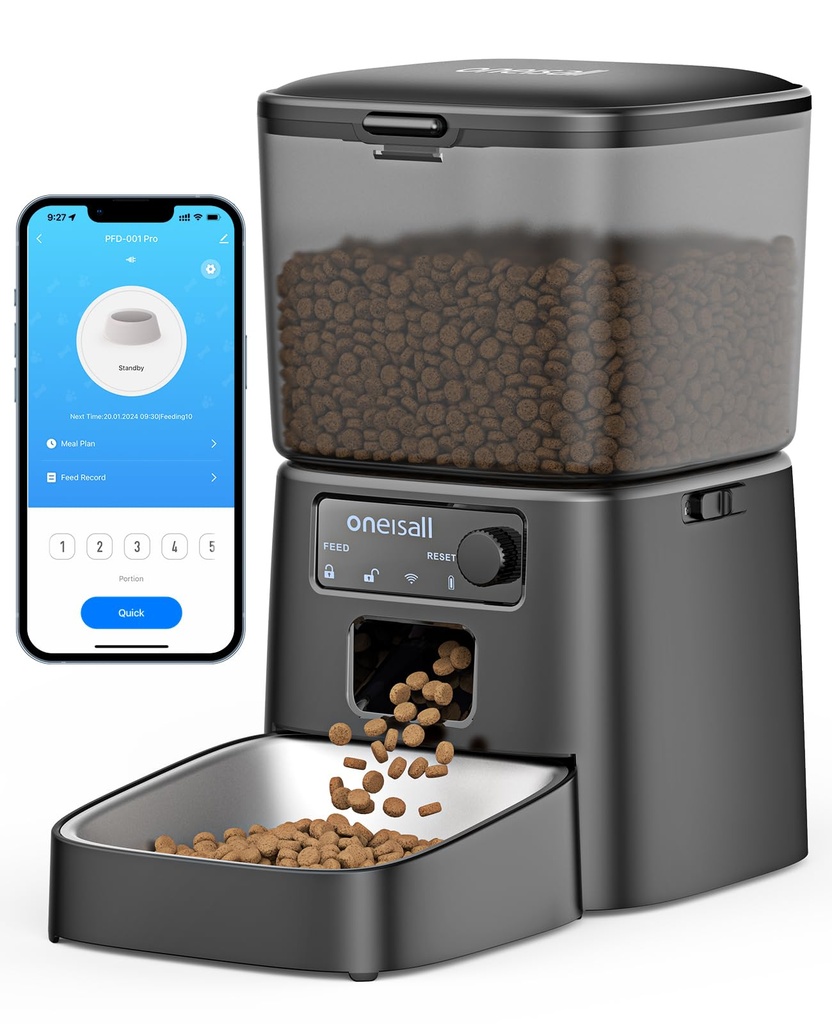 oneisall Automatic Cat Feeder, 2.4G WiFi Cat Food Dispenser with App Control, 3.5L Cat Feed