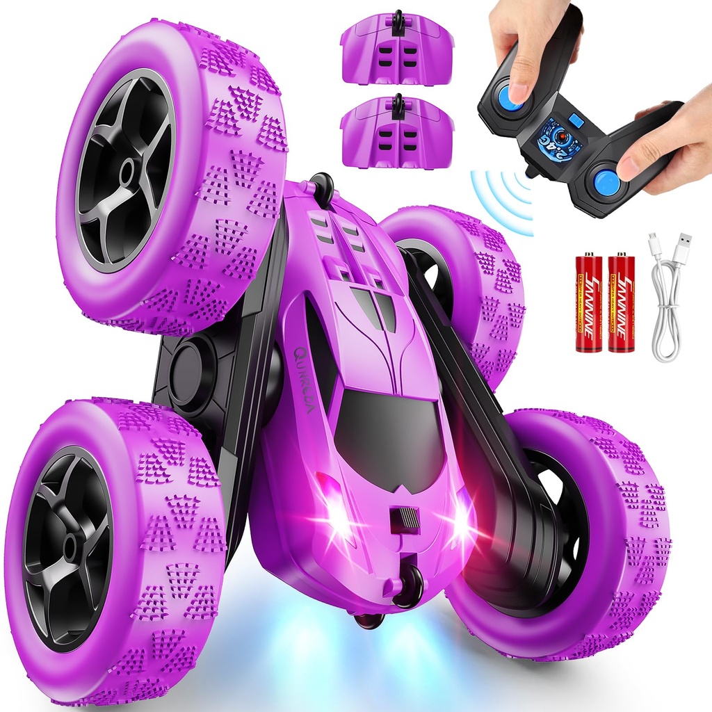QUNREDA Purple RC Stunt Car, 2.4 GHZ Double Sided 360Ã‚Â° Rotating Remote Control Crawler 