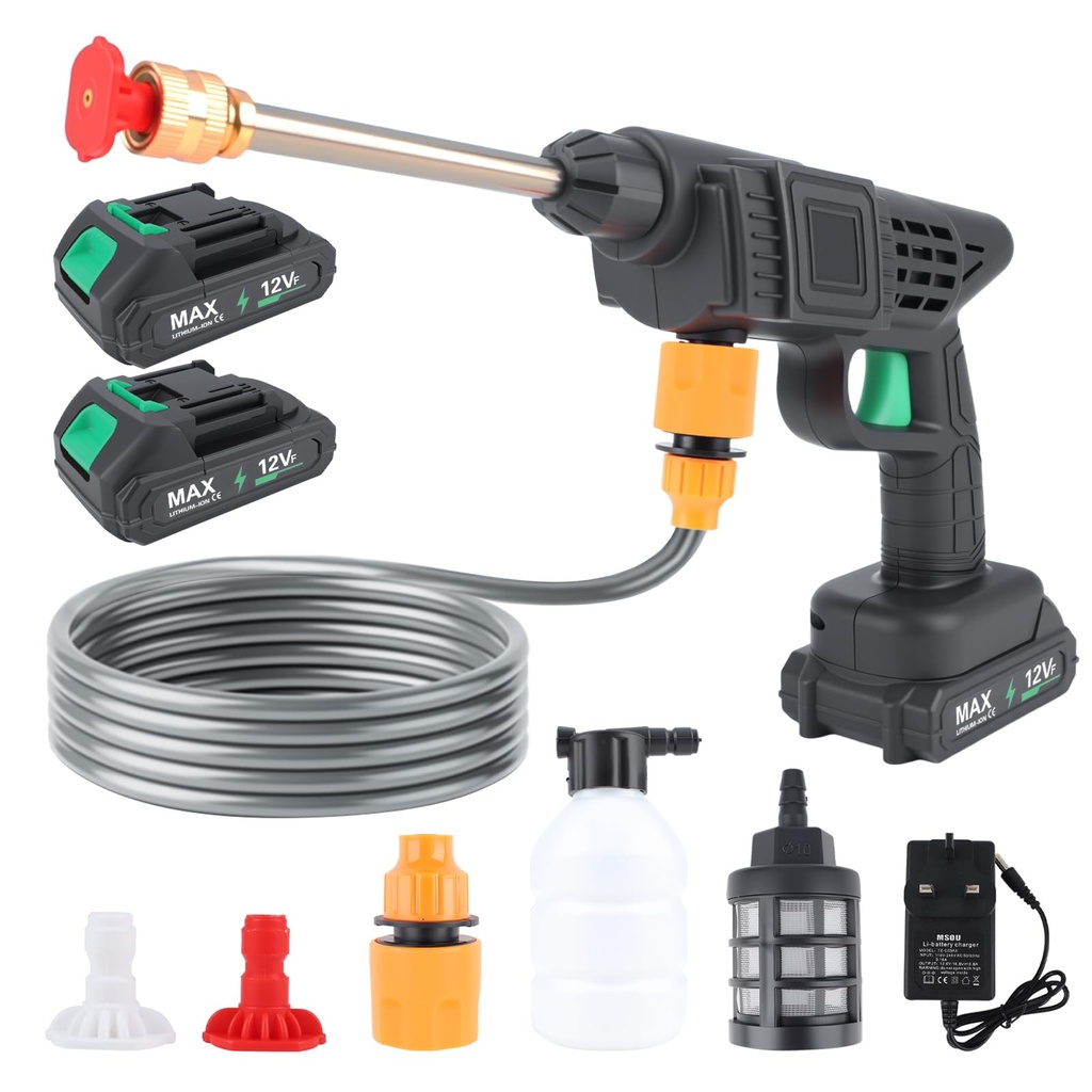 Cordless Pressure Washer, 2 Batteries 960PSI Portable Power Washer, 2-in-1 Nozzle & Foam
