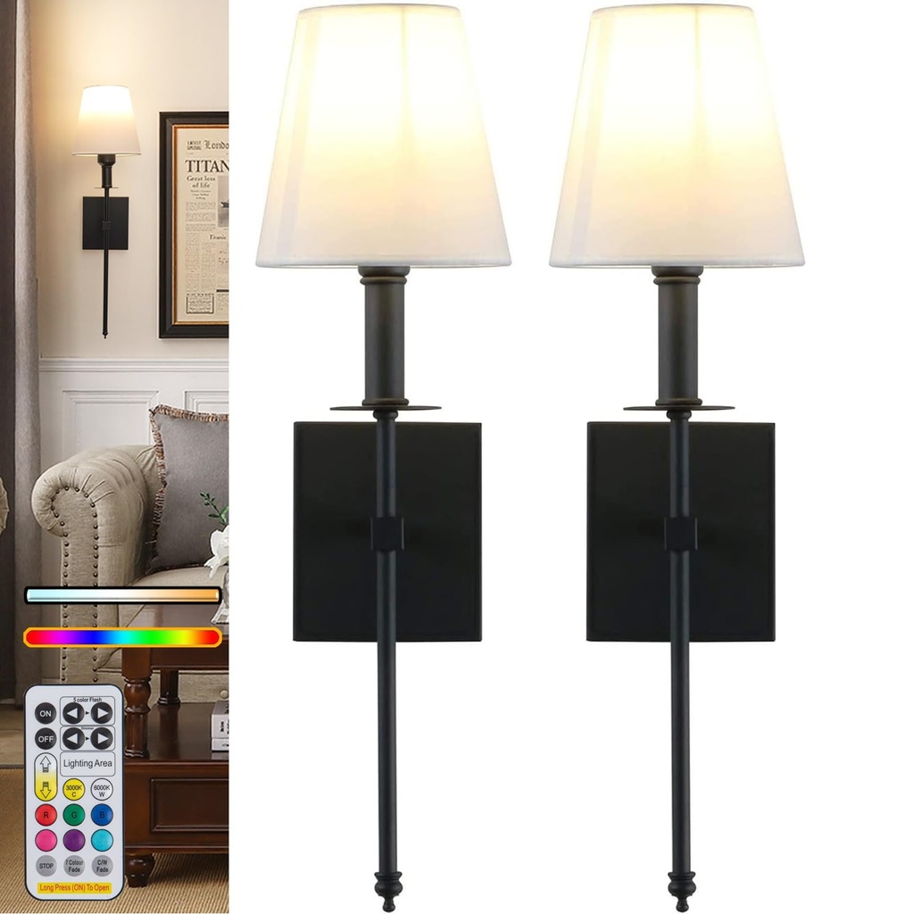 Wall Lights Battery Operated Wall Sconces Set Of 2, Black Rechargeable Wall Light With Wireless