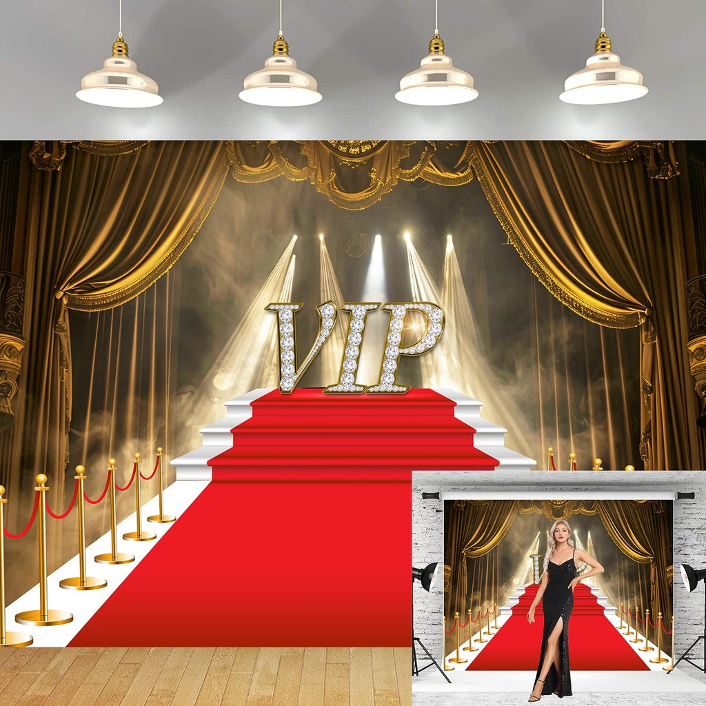 Red Carpet Curtain Backdrop VIP Carpet Movie Party Background for Photography Red Gold Stag