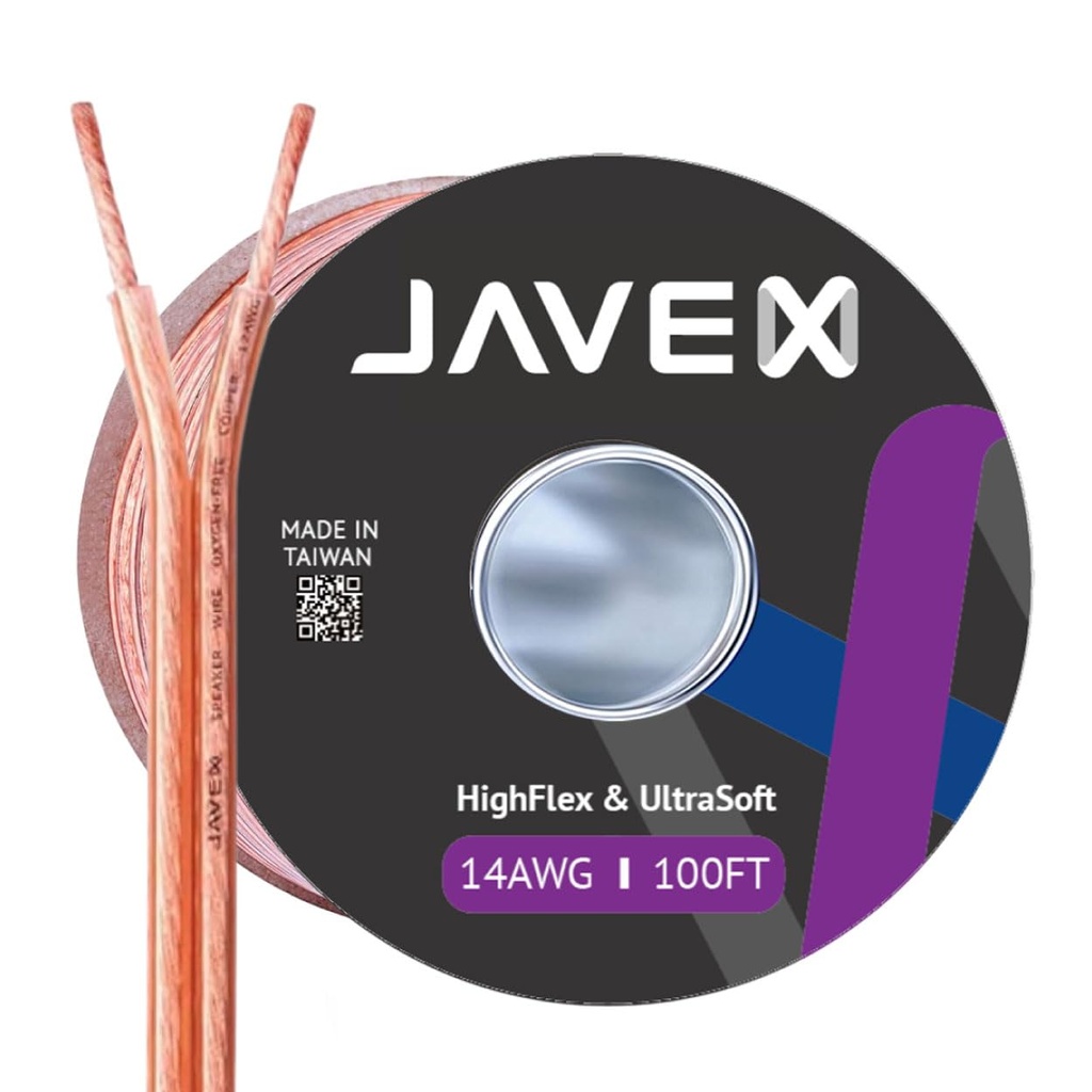 JAVEX Speaker Wire 14-Gauge [2.11mm2] [0.16mm Strands Oxygen-Free Copper 99.9%] Stranded Co