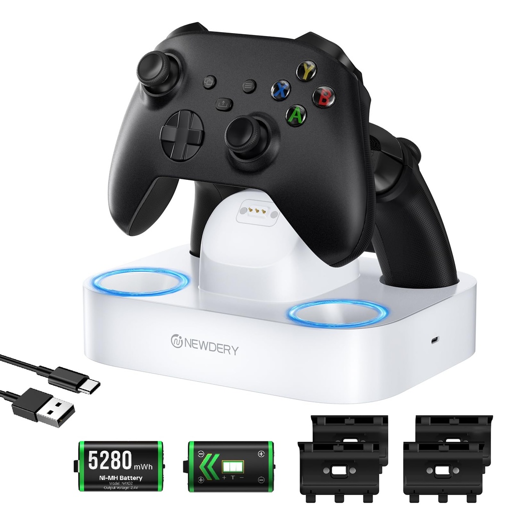 NEWDERY Controller Charger Station for Xbox, 2x5280mWh Rechargeable Battery Packs for Xbox