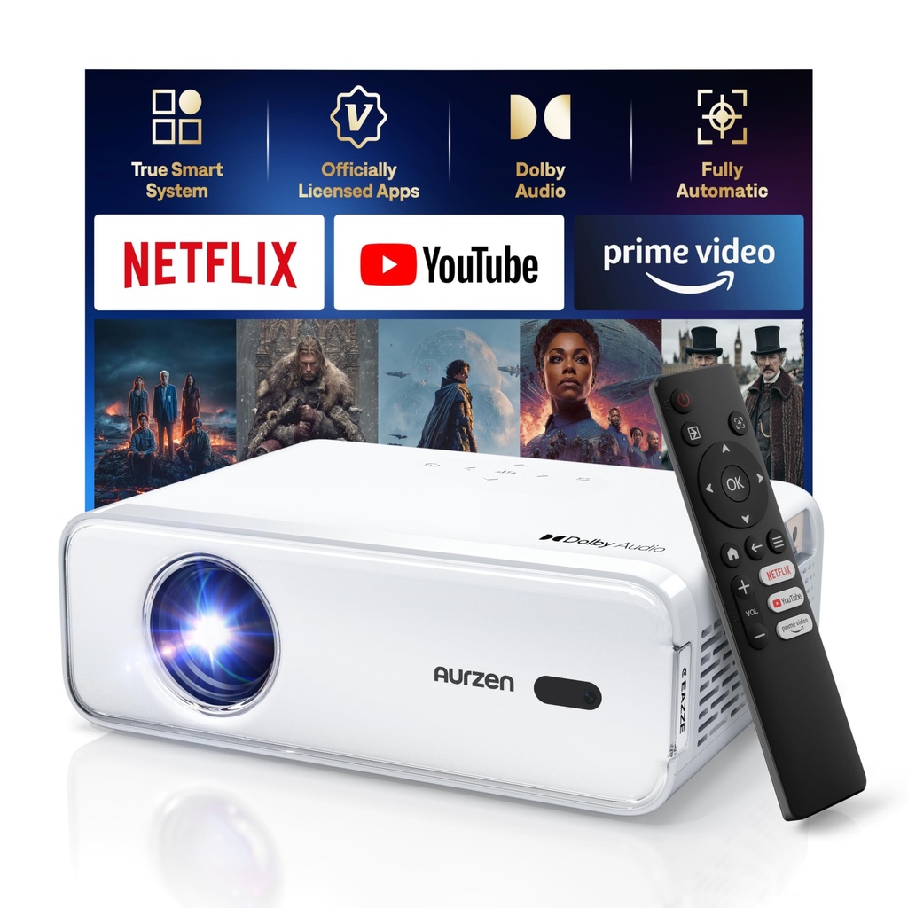 Netflix App Available & Dolby Audio] Aurzen Eazze D1 Smart Projector 4K Support, Auto Focus