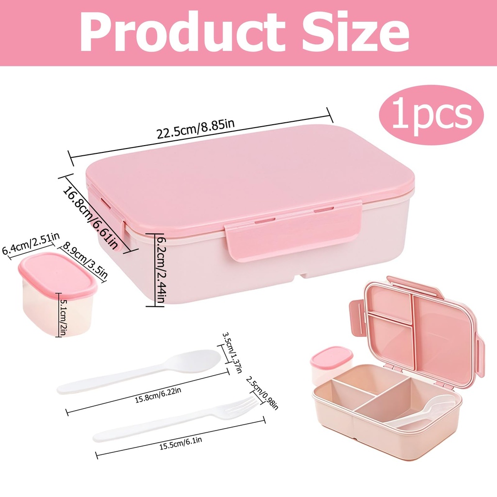 Kokoie Lunch Box with Compartments, 1200 ML Bento Lunch Box, Adult Lunch Box with 3 Compart