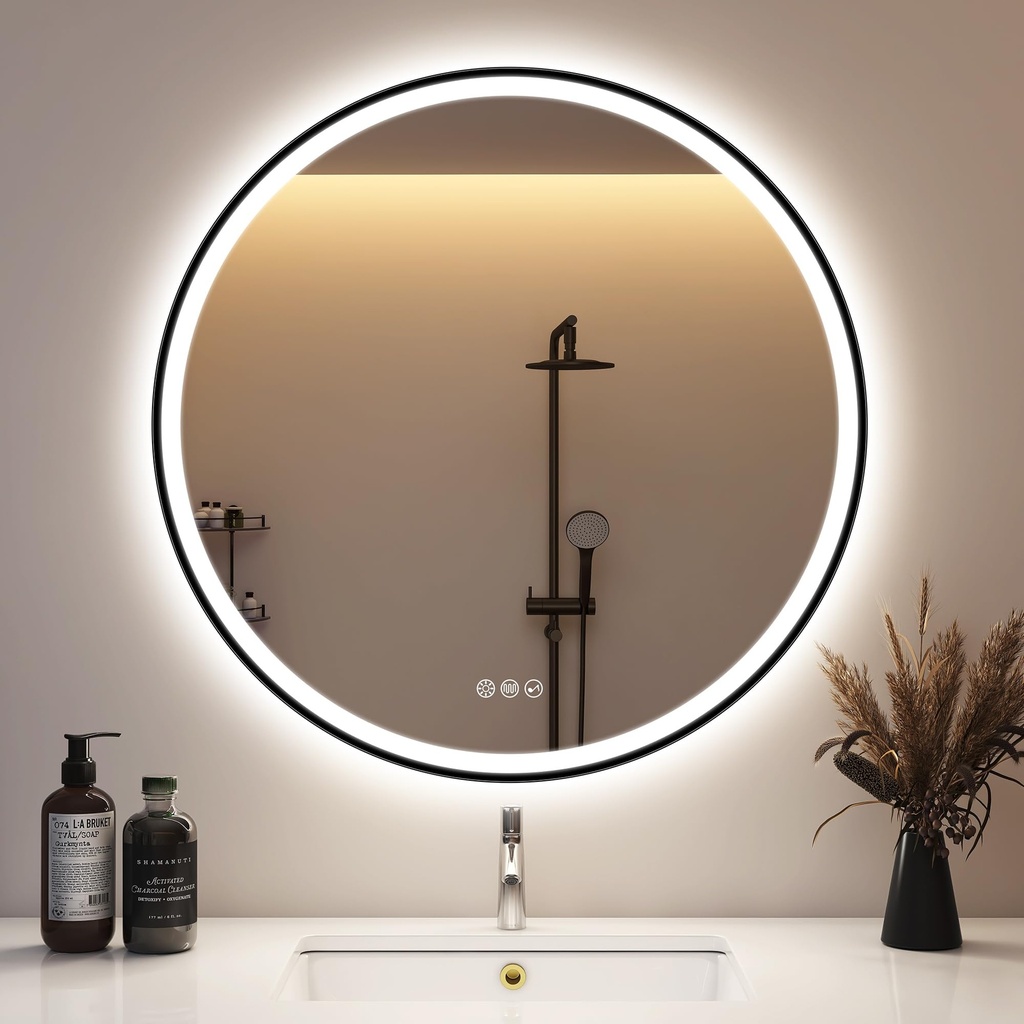 STARLEAD 800 mm Round-Bathroom-Mirror-with-LED-Lights and Bluetooth, LED-Bathroom-Wall-Mirror