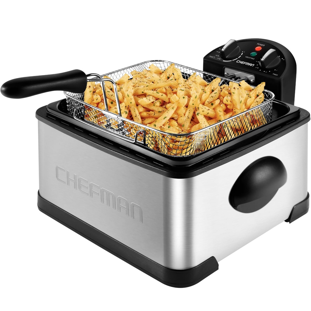 Chefman 4.3 Litre Deep Fat Fryer w/Basket Strainer, XL Jumbo Size, Adjustable Temperature 