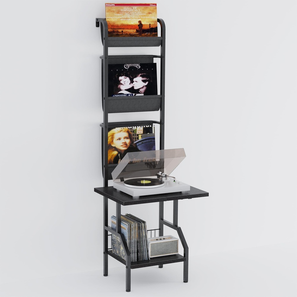 Lutown-Teen Record Player Stand with Vinyl Record Storage, Turntable Stand, Holds up to 200
