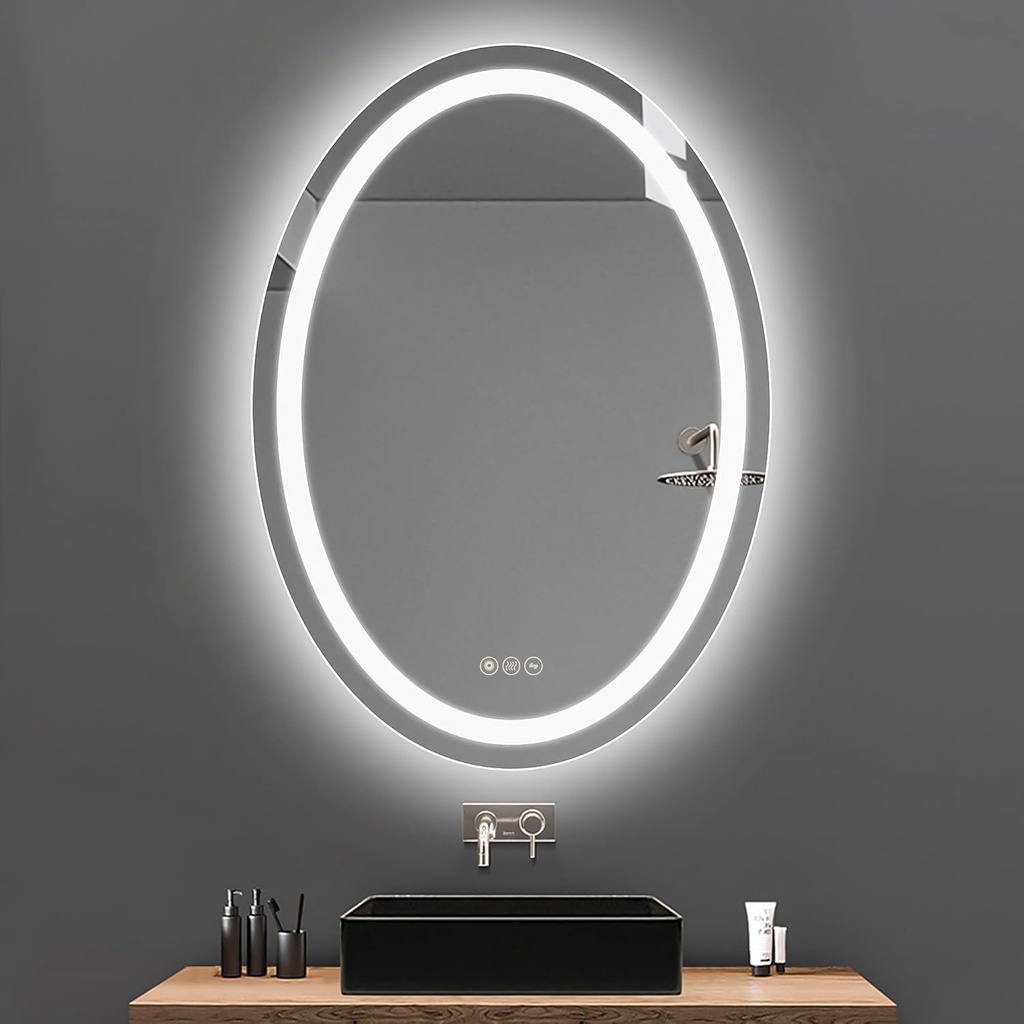 ICYWANG Bathroom LED Mirror Oval 50x70cm with LED Lights Illuminated Demister Backlit Light