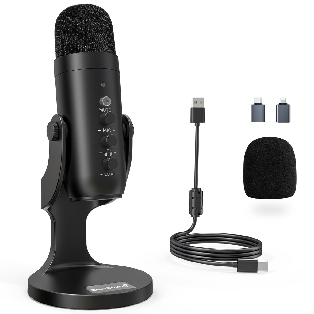 zealsound USB Condenser Microphone for PC Laptop Phone, Plug & Play Desktop Microphone