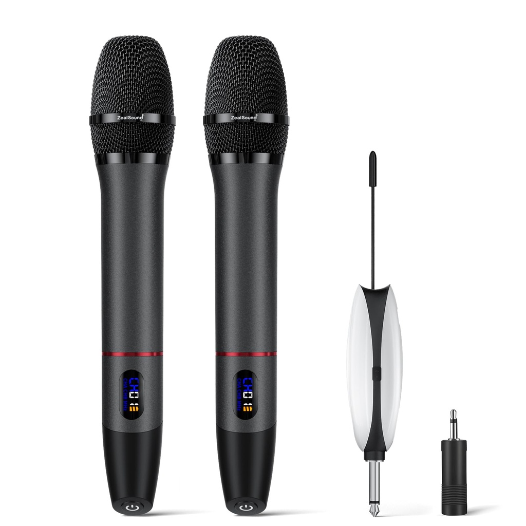 zealsound Wireless Microphones System for Singing, Metal Dual Handheld Dynamic Karaoke Mics