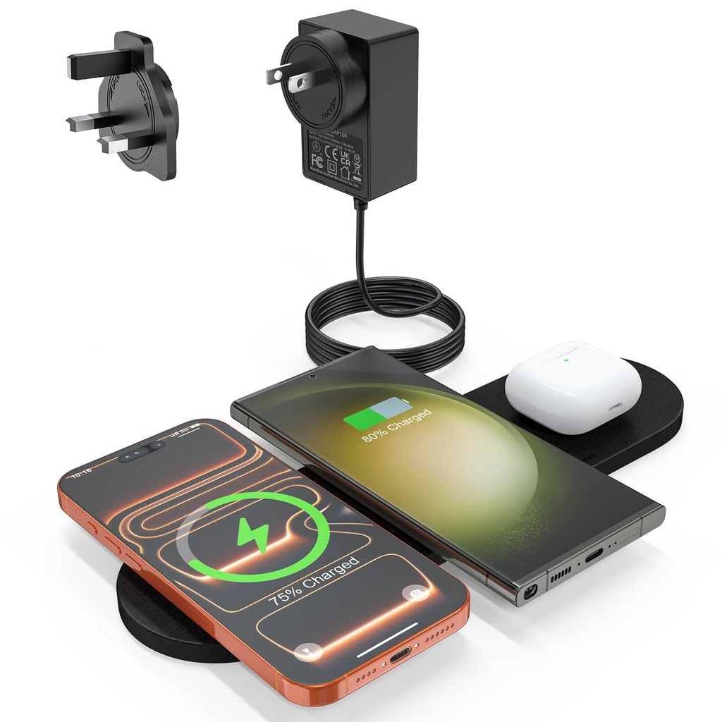 ZealSound 3-in-1 Wireless Charger Pad for Multi Devices - Ultra-Slim PU Leather Triple Wireless