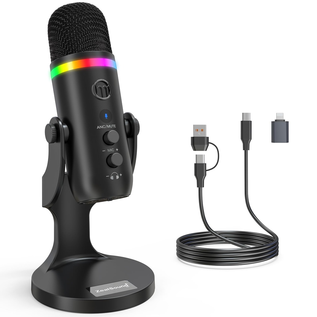 zealsound USB Condenser Microphone for PC Laptop Phone, Plug & Play Desktop Microphone 