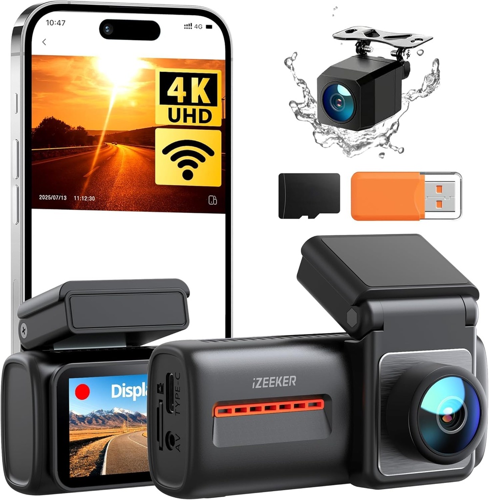 iZEEKER 4K Dash Cam Front and Rear, WiFi 6 Dashcam with FREE 32GB Card, 4K+1080P Dual Dash